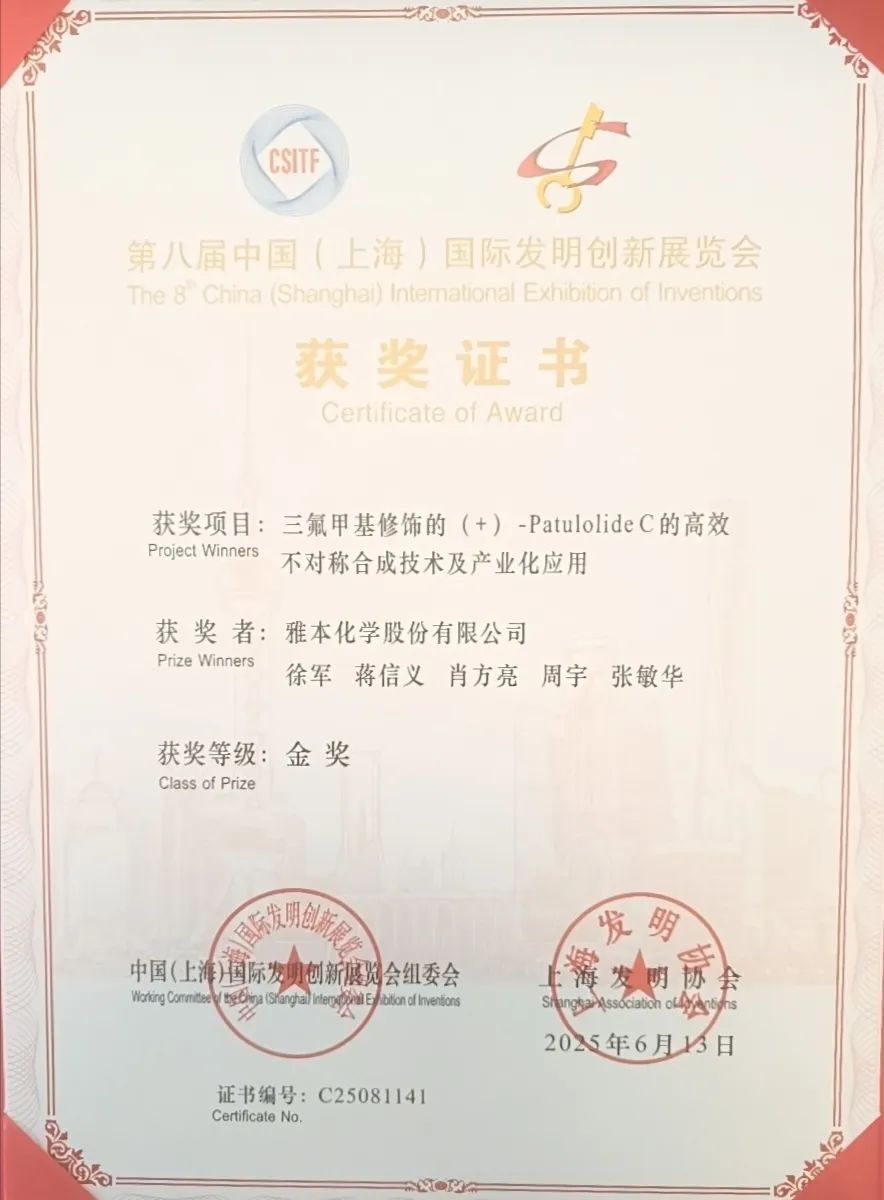 ABA Chem Captures Gold Award at The 8th China (Shanghai) International Exhibition of Inventions
